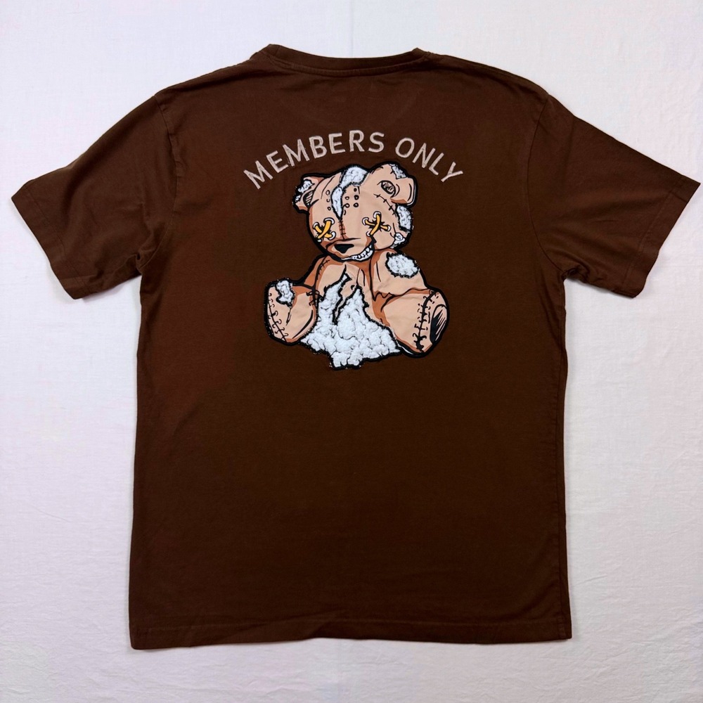 Members Only T Shirt Mens Large Brown Teddy Bear Embroidered Graphic Streetwear